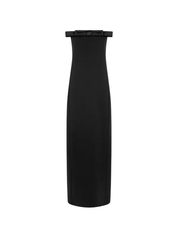 Tom Ford Heavy Crepe Envers Satin Strapless Cocktail Dress with Bow Detail in Black