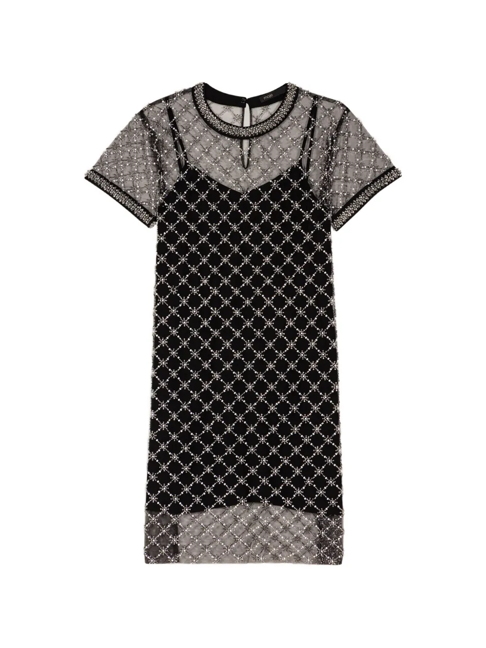 Maje embellished short-sleeve mini dress - Nero