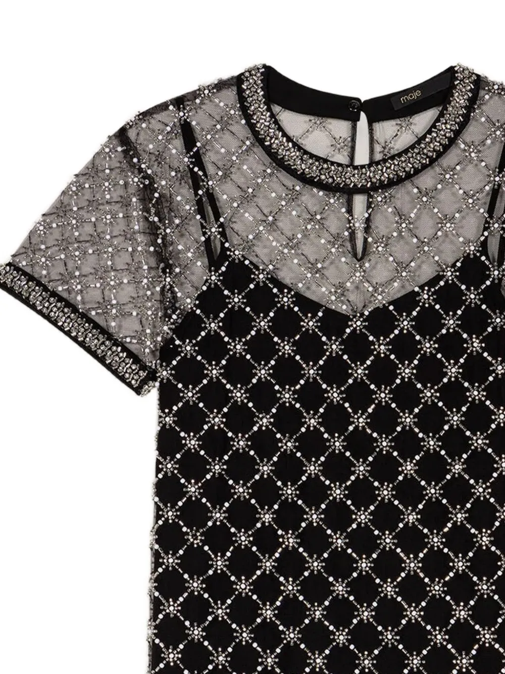  Maje Embellished Short-sleeve Mini Dress - Black 