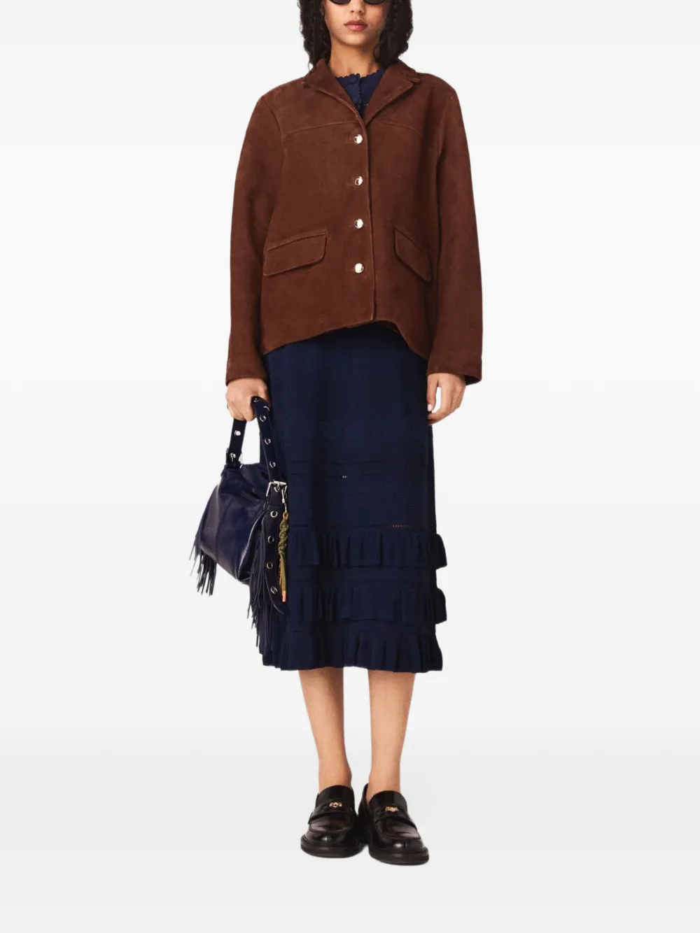  Maje Buttoned Leather Jacket - Brown 