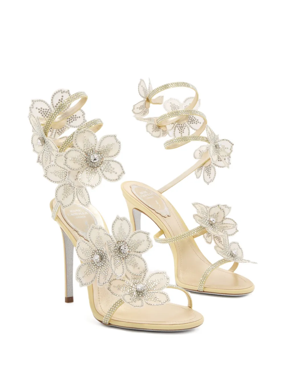 René Caovilla Sandalen verfraaid met bloemen Beige