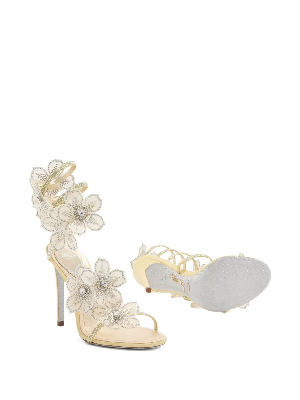 René Caovilla Sandalen verfraaid met bloemen Beige