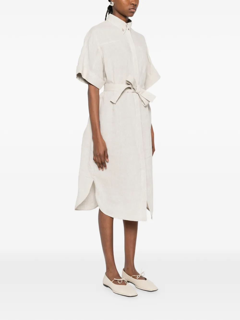  Panicale Belted Shirt Midi Dress - Neutrals 