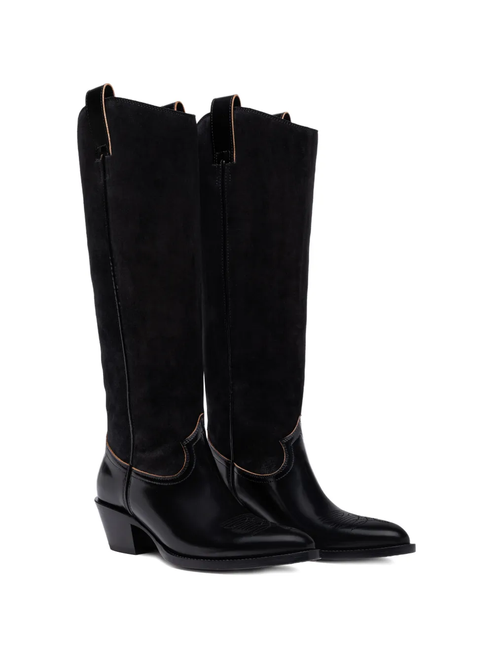 Buttero Annie suede-panel cowboy boots Zwart