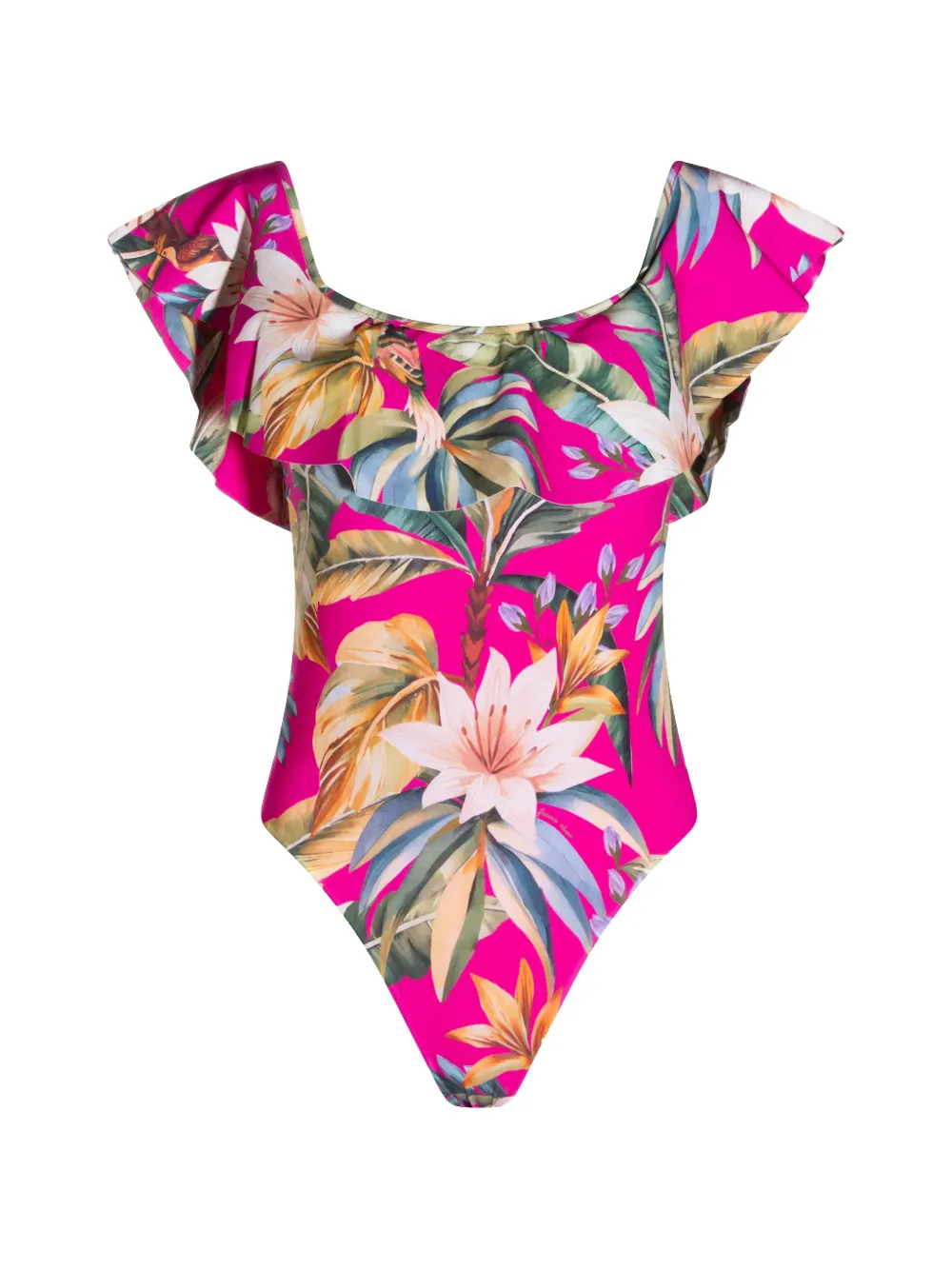 FARM Rio ruffled floral-print swimsuit - Rosa