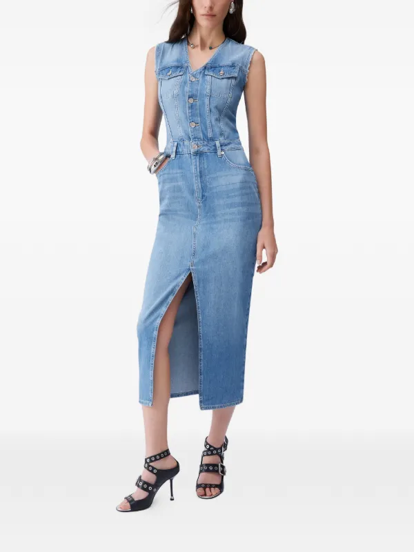 denim dress with slit in front Denver Front Slit Denim Maxi Dress