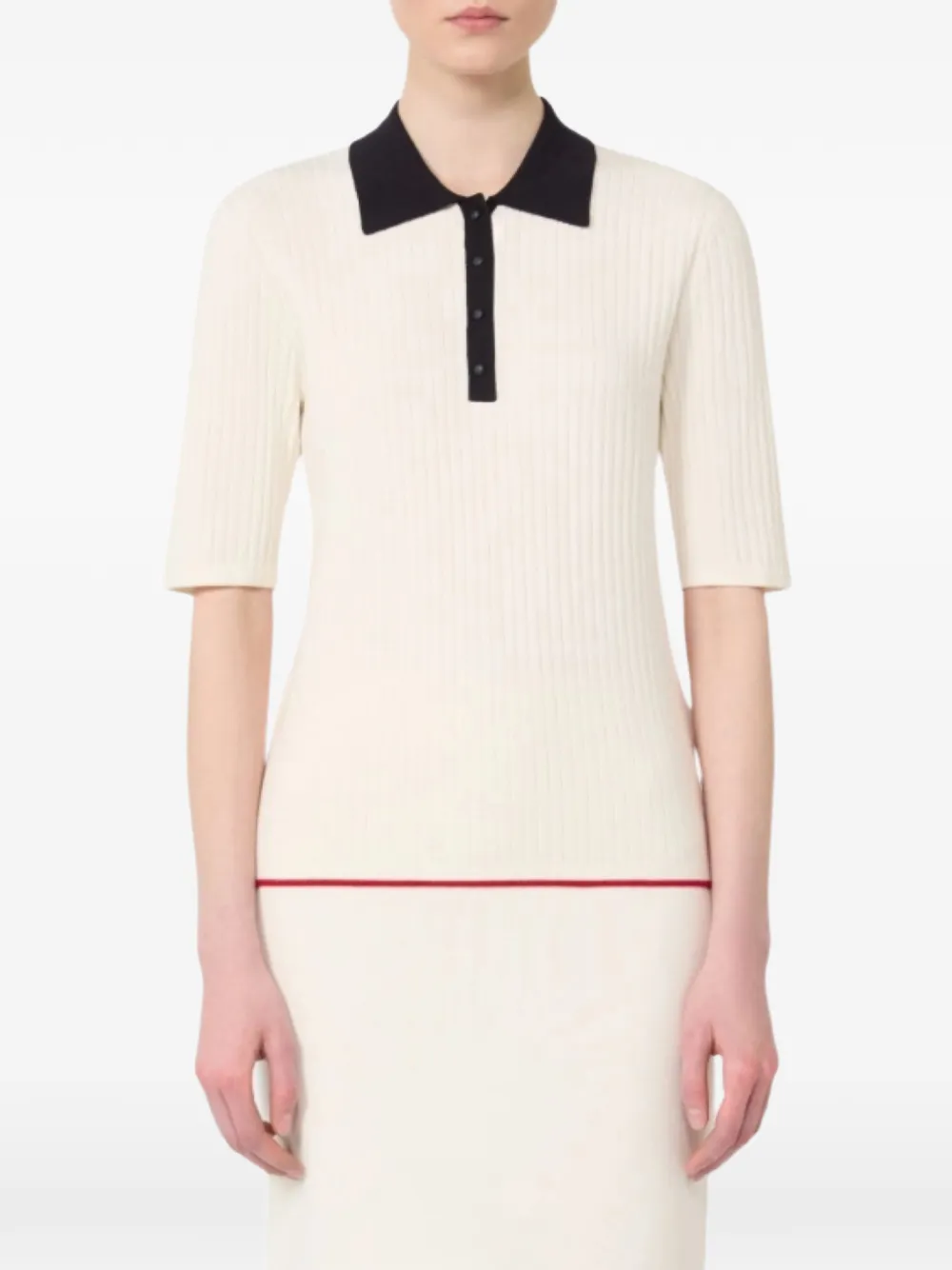  Max Mara Button Ribbed Polo Top - Neutrals 