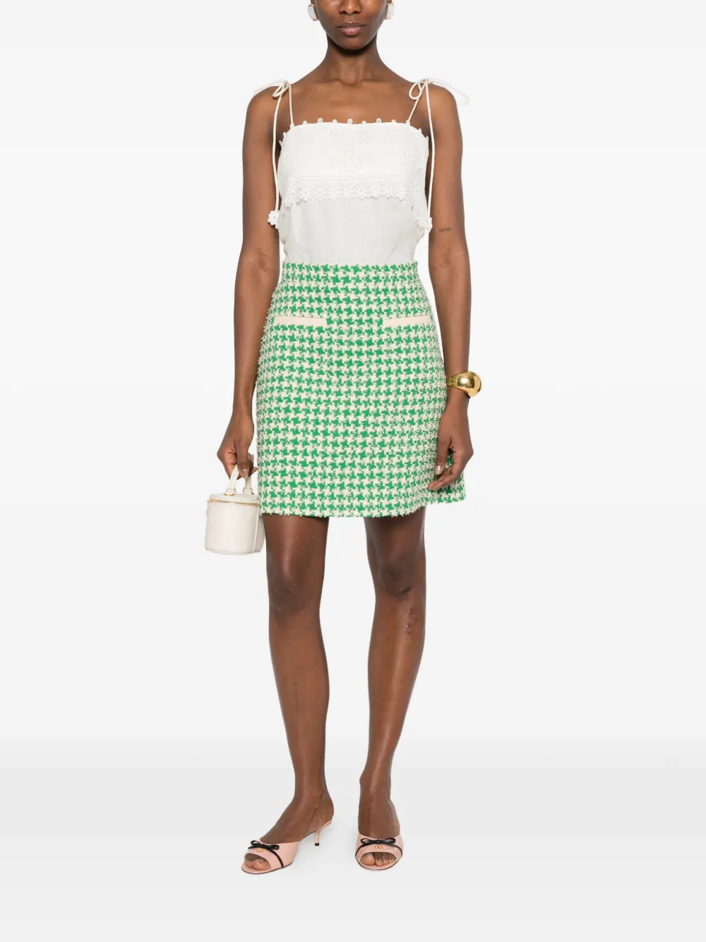  Valentino Garavani Houndstooth Mini Skirt - Green 