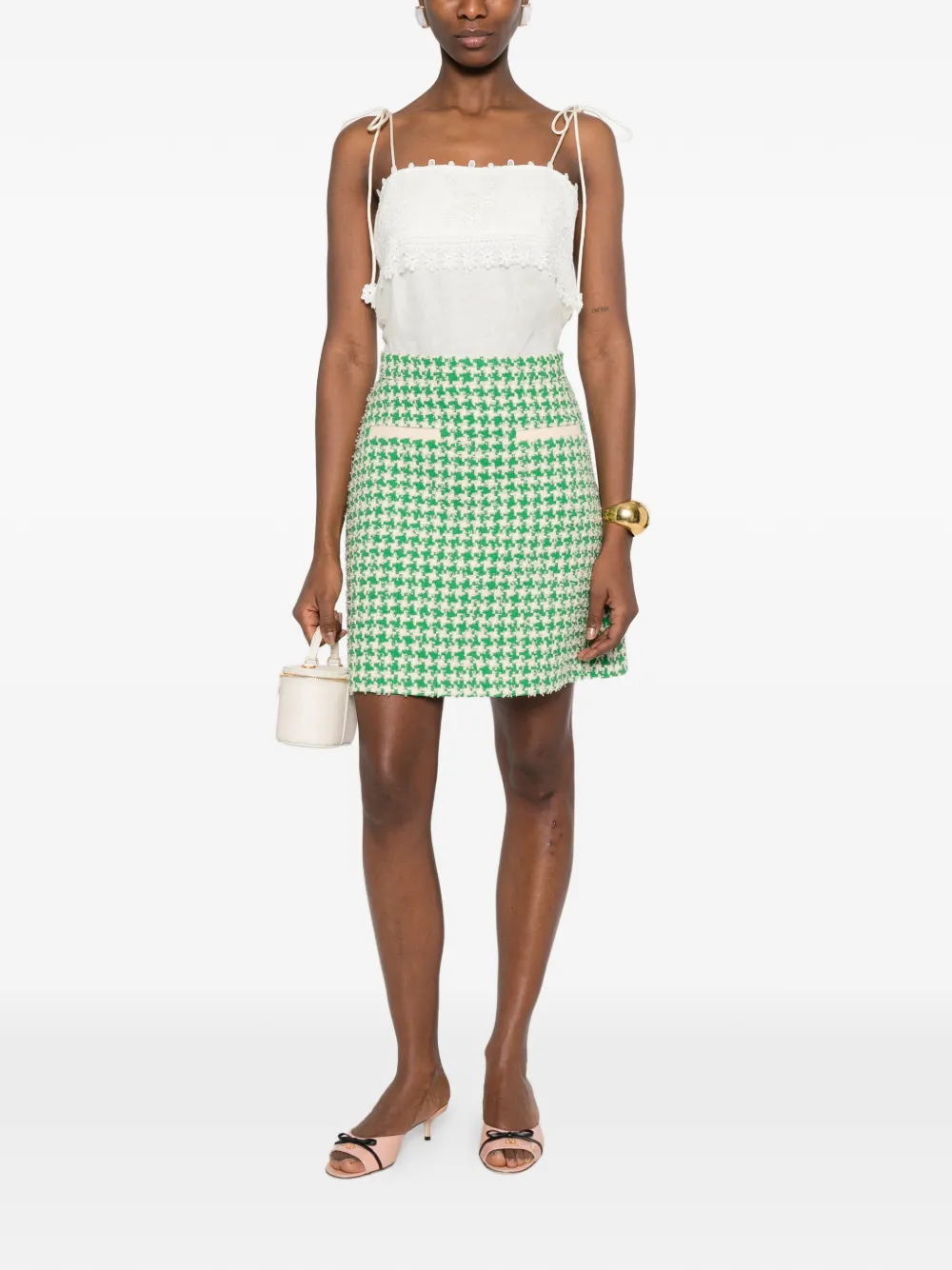 Valentino Garavani Top met gestrikt bandje en kanten afwerking Beige