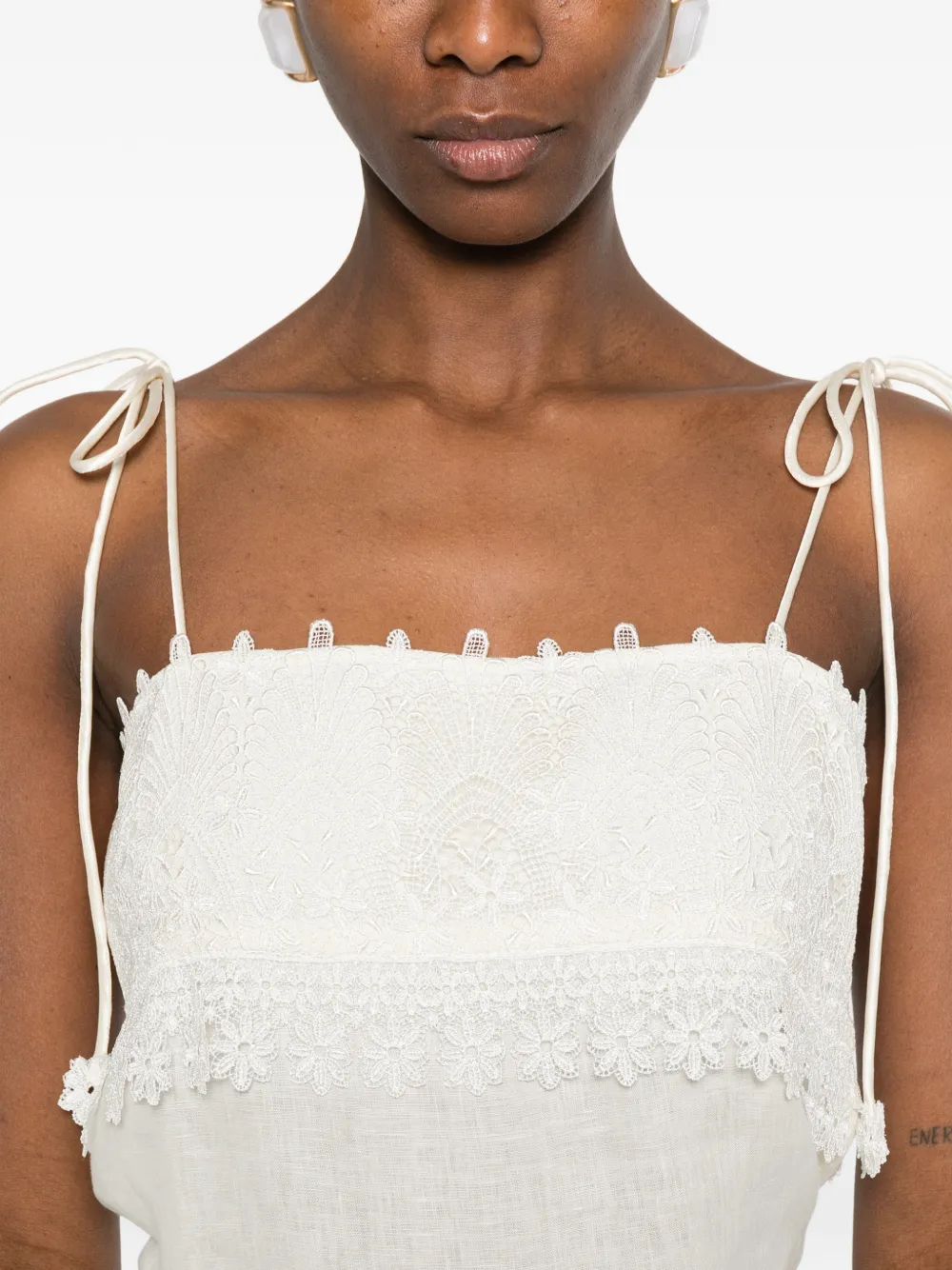 Valentino Garavani Top met gestrikt bandje en kanten afwerking Beige