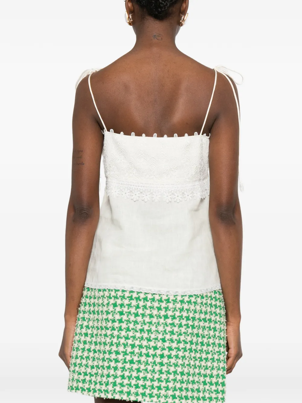 Valentino Garavani Top met gestrikt bandje en kanten afwerking Beige