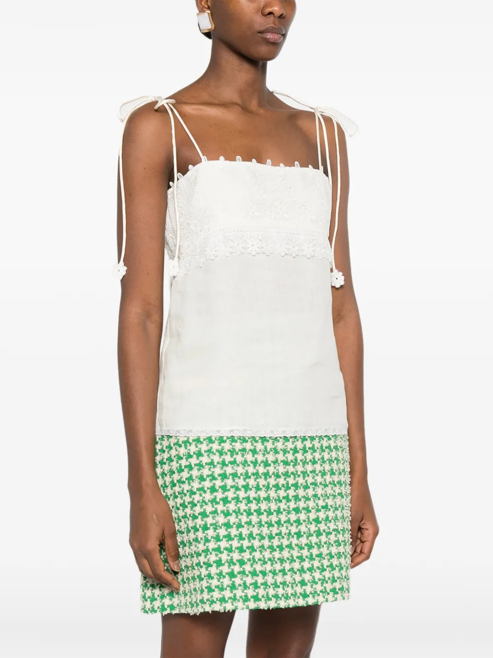 Valentino Garavani Top met gestrikt bandje en kanten afwerking Beige