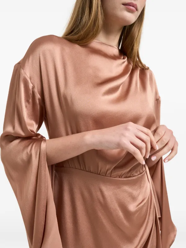mini dress with flare sleeves boohoo Women's Petite Floral Animal Mix Mesh Flare Sleeve Mini Dress in Plum