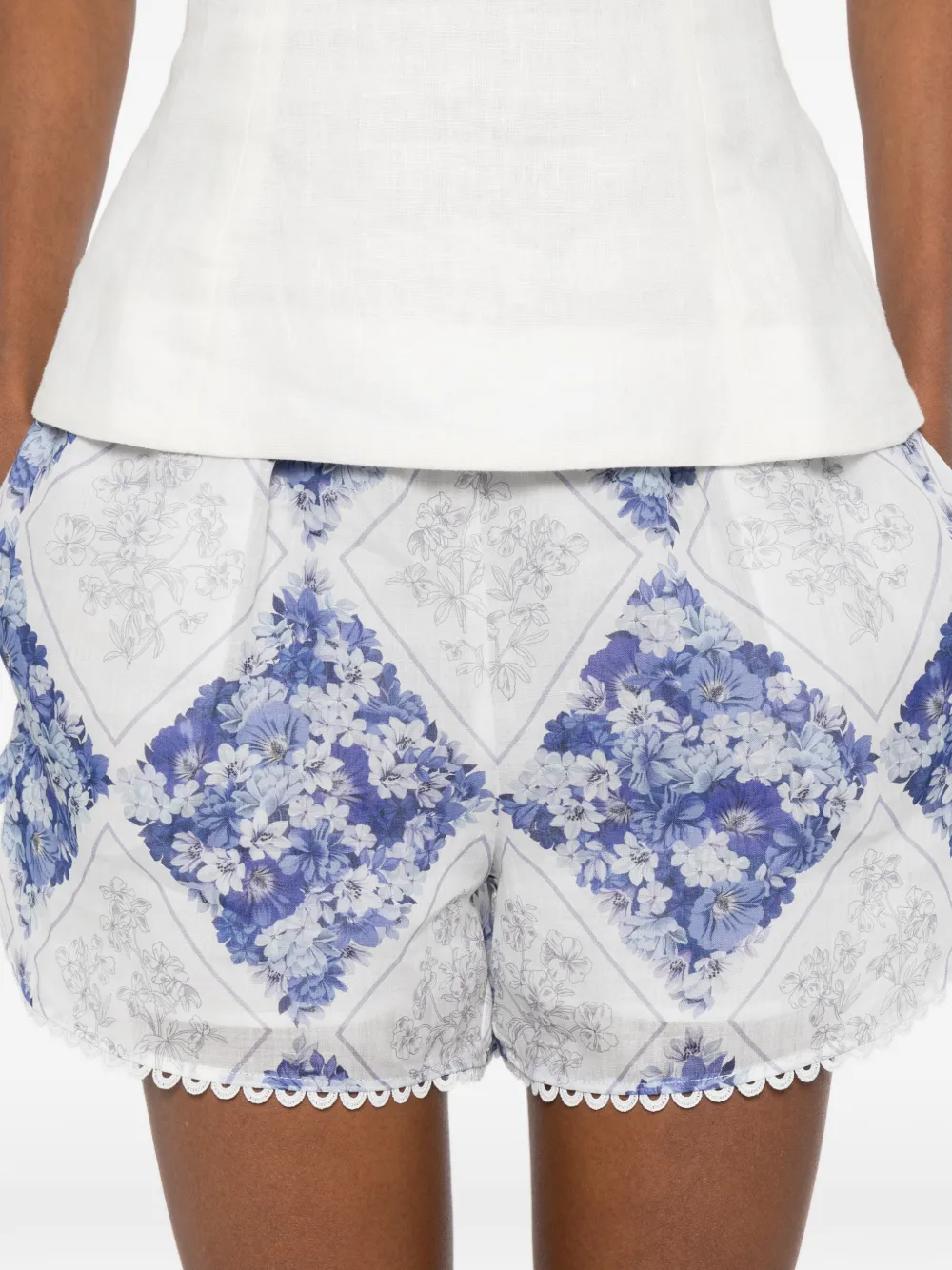 TWINSET Ramie shorts met bloemenprint Blauw