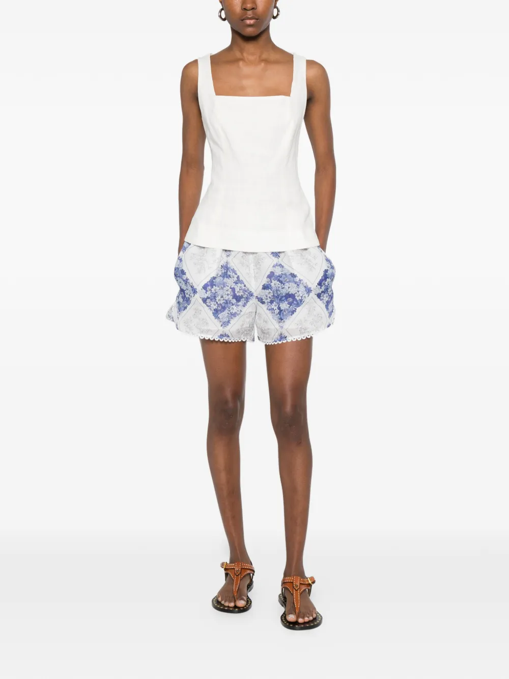 TWINSET Ramie shorts met bloemenprint Blauw