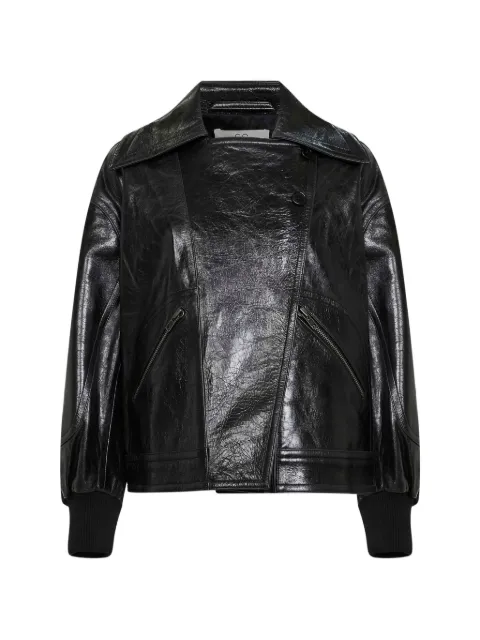 Co asymmetric collar leather jacket