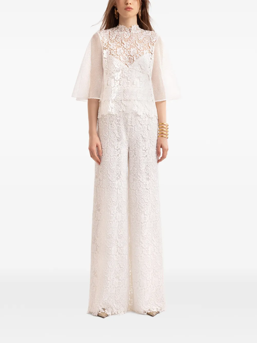 Gemy Maalouf guipure-lace palazzo trousers Wit