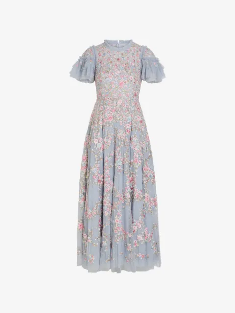 Needle & Thread Lunaria floral-embroidered ruffled tulle gown