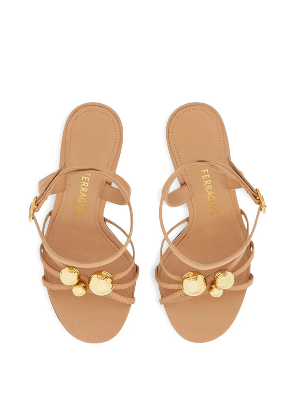 Ferragamo gold-tone embellishment heel sandals Beige