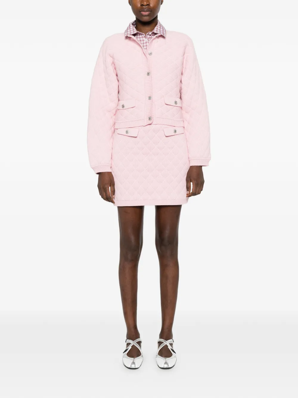 diamond-quilted flap-pocket mini skirt