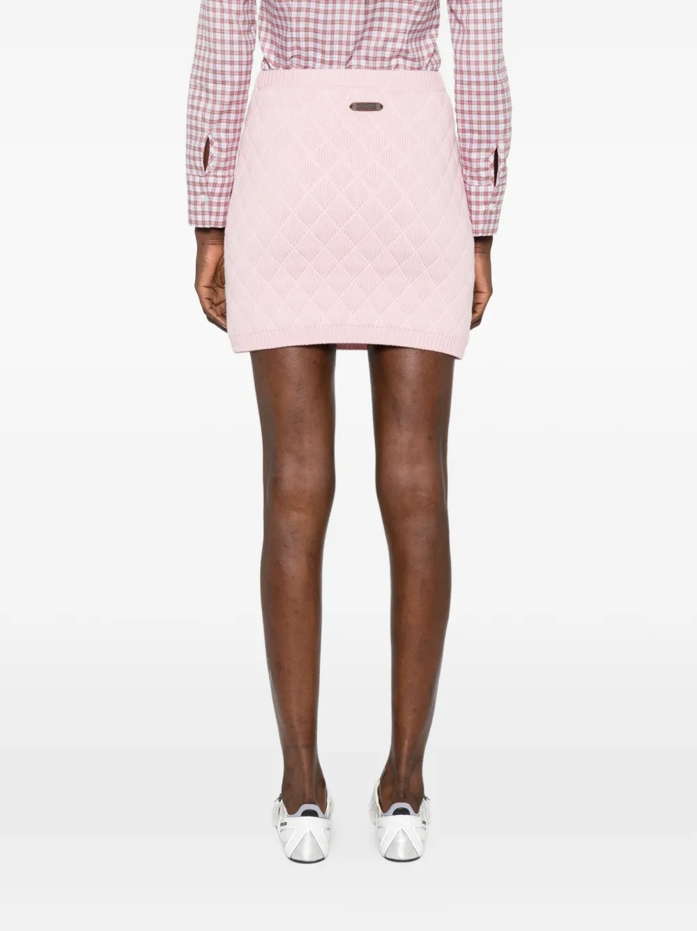 diamond-quilted flap-pocket mini skirt