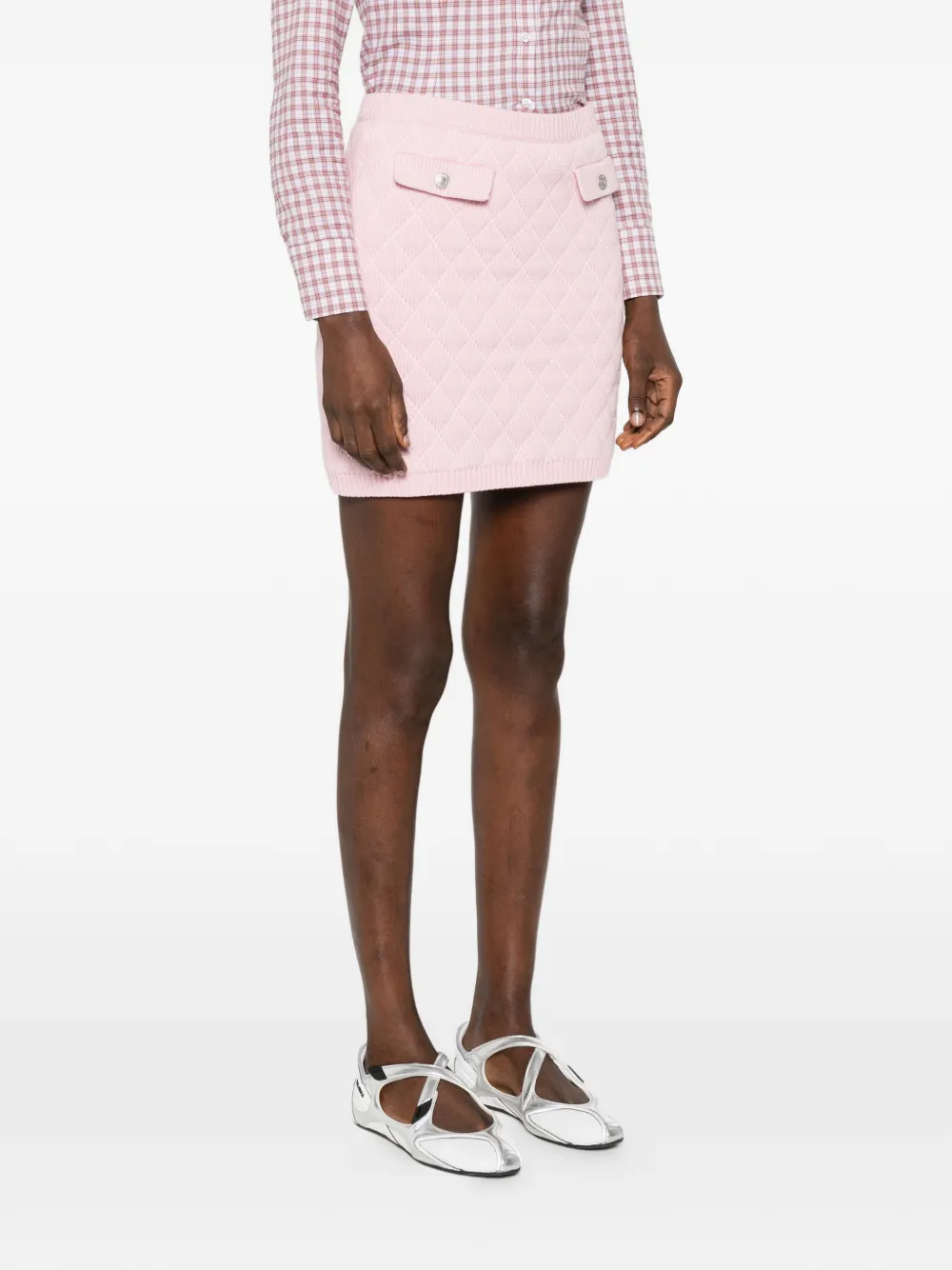 diamond-quilted flap-pocket mini skirt
