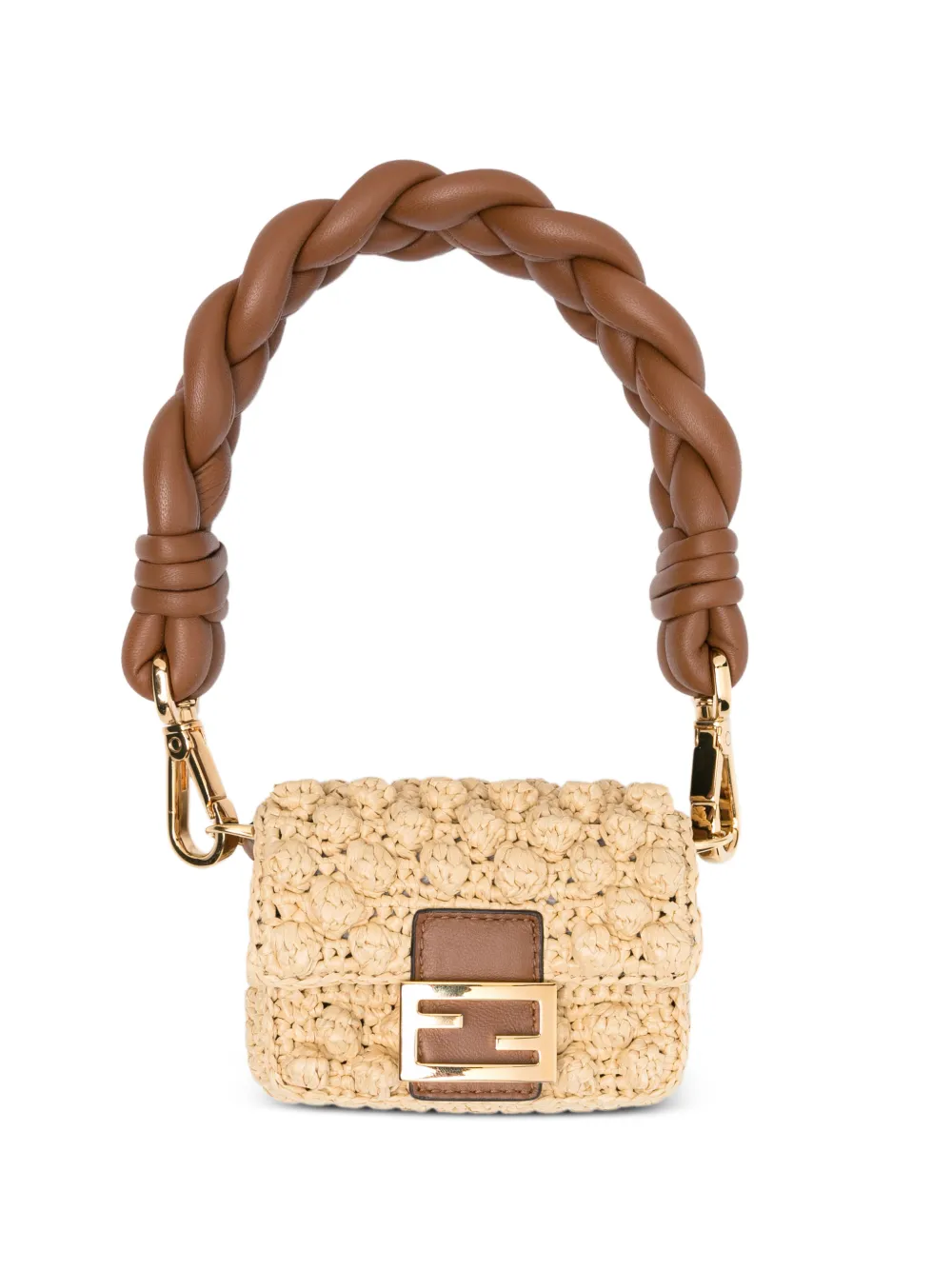 FENDI Nano Baguette raffia mini bag - Nude