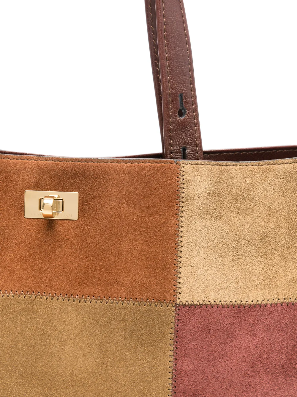 Anya Hindmarch Mortimer suède shopper met patchwork Bruin