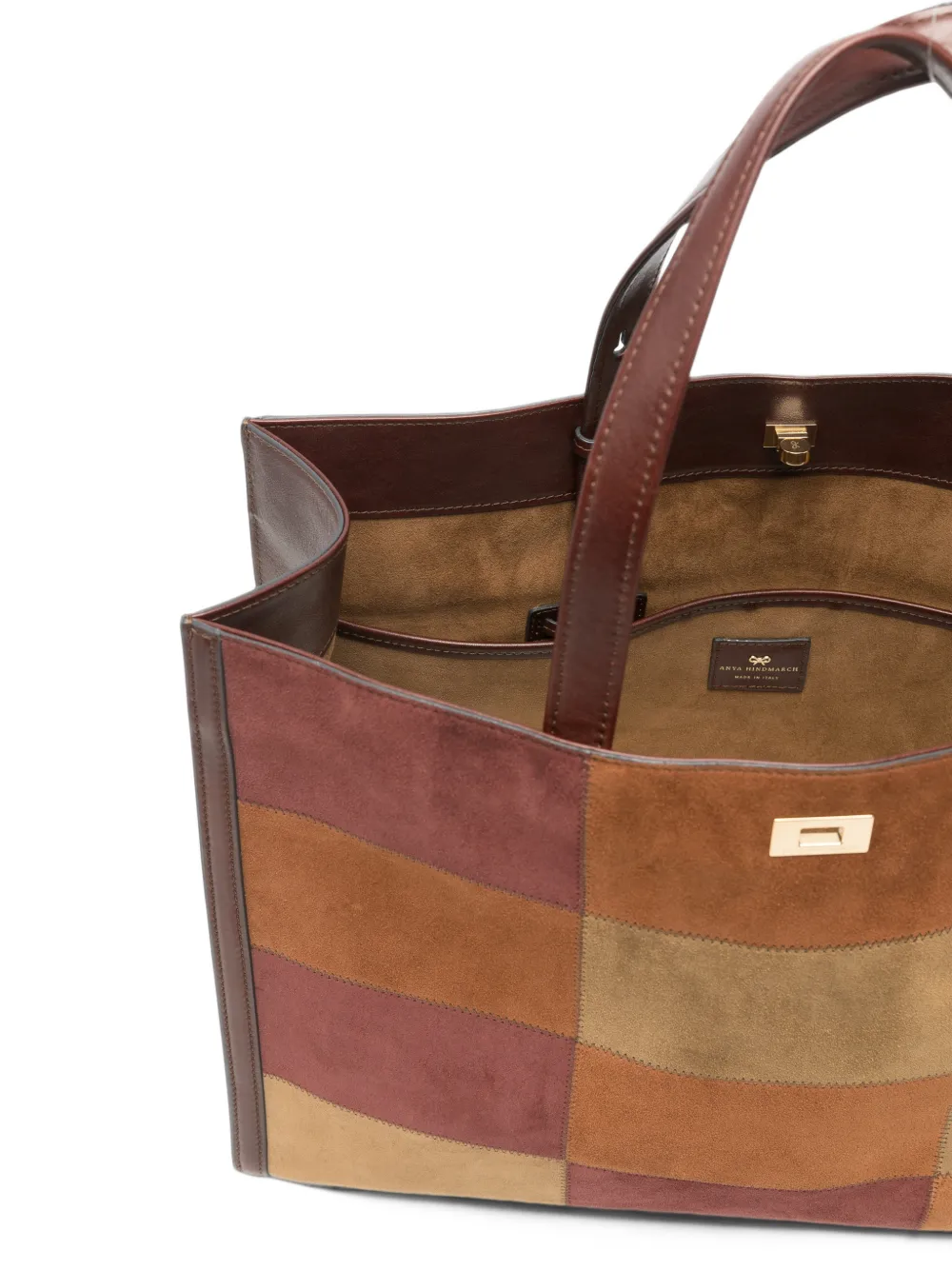 Anya Hindmarch Mortimer suède shopper met patchwork Bruin