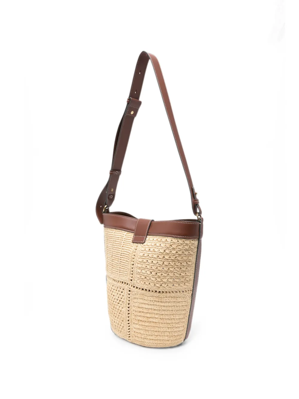 Anya Hindmarch Raffia bucket-tas met patchwork natuurlijk raffia en glad leer Beige