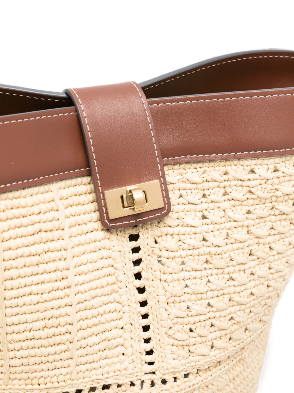 Anya Hindmarch Raffia bucket-tas met patchwork natuurlijk raffia en glad leer Beige