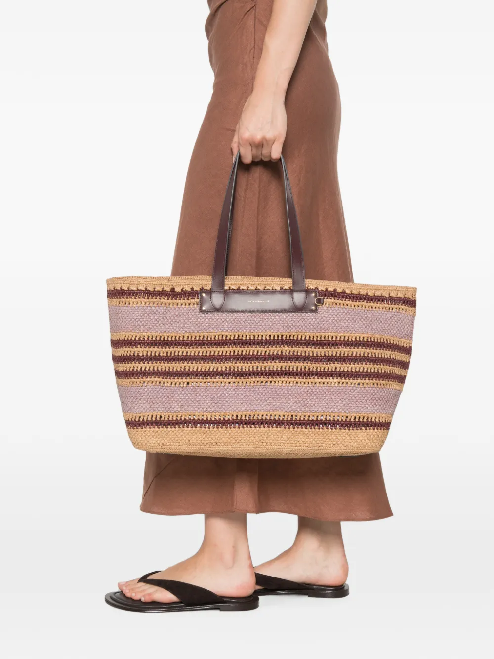 Anya Hindmarch E/W Natural Raffia Stripe Tote Bag in Multi in Neutrals, view 2