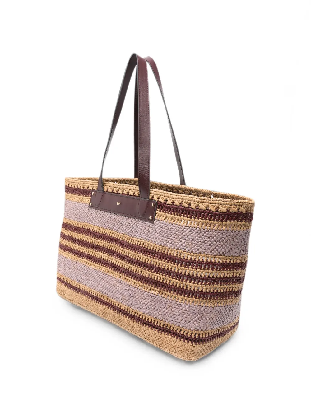 Anya Hindmarch E/W Natural Raffia Stripe Tote Bag in Multi in Neutrals, view 3