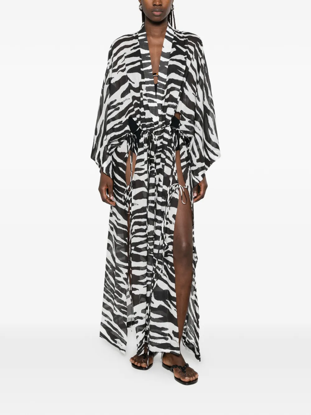The Attico Semi-doorzichtige tuniek met zebraprint Zwart