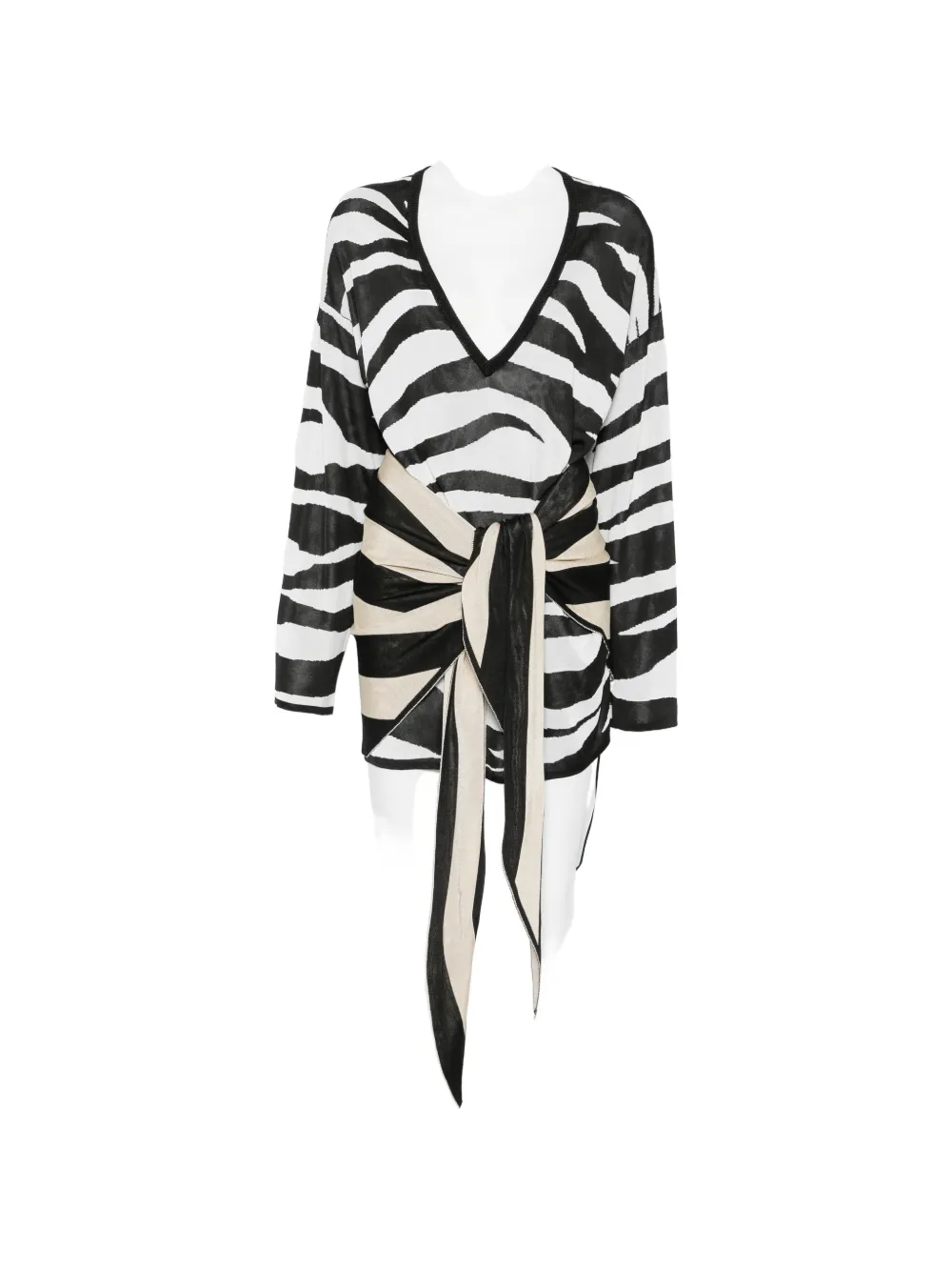 The Attico zebra-print knotted mini dress - Nero