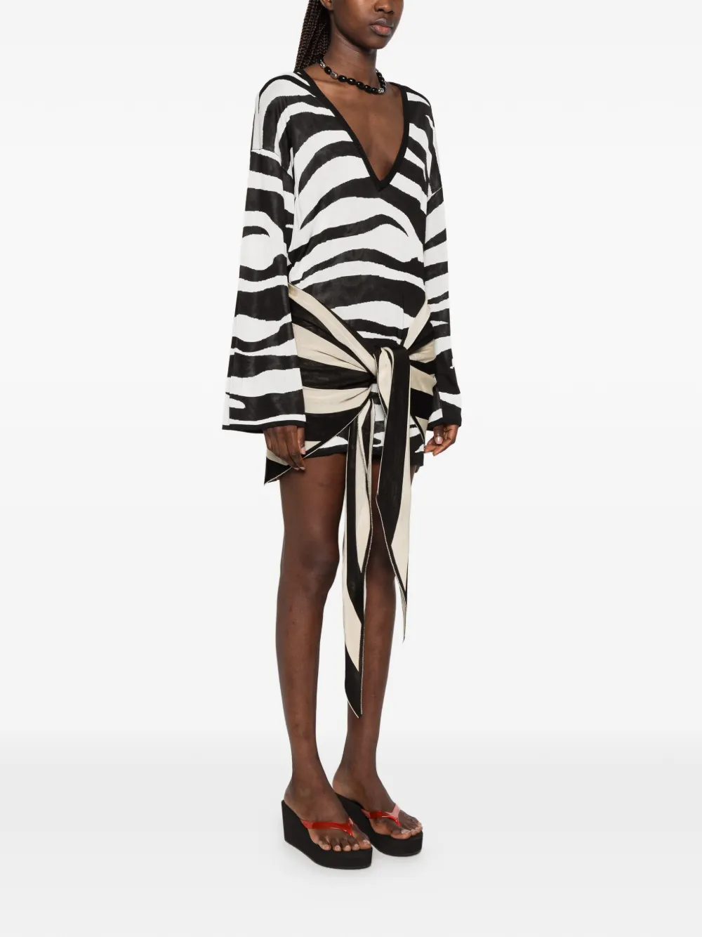 The Attico Geknoopte mini-jurk met zebraprint Zwart