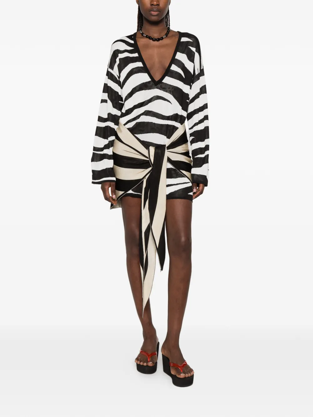 The Attico Geknoopte mini-jurk met zebraprint Zwart