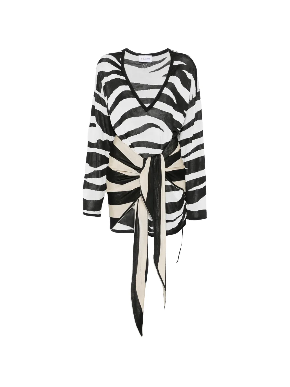 The Attico zebra-print knotted mini dress - Nero