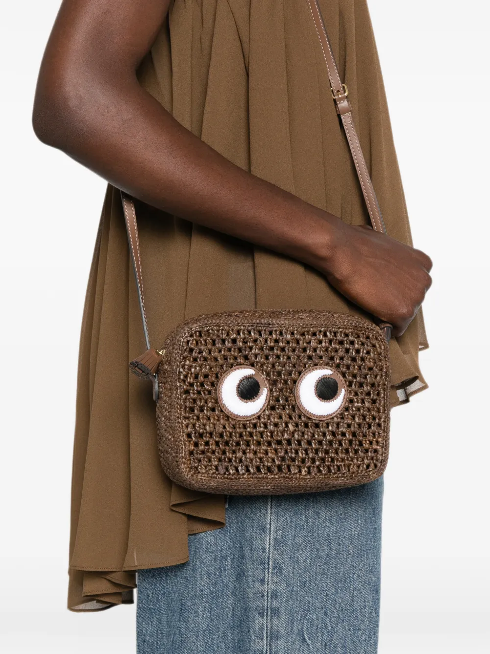 Anya Hindmarch Eyes raffia crossbodytas Bruin