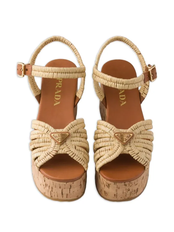 Prada Crochet Platform Sandals | Neutrals | FARFETCH