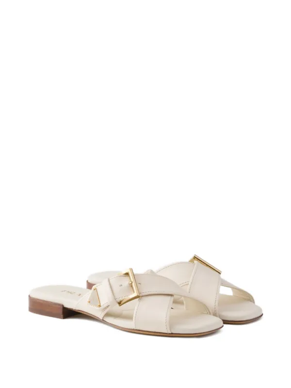 Prada クリスクロス レザーサンダル | ニュートラル | FARFETCH JP