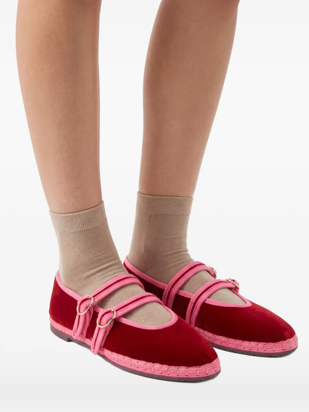 FLABELUS Claire ballerina's met dubbele bandjes Rood