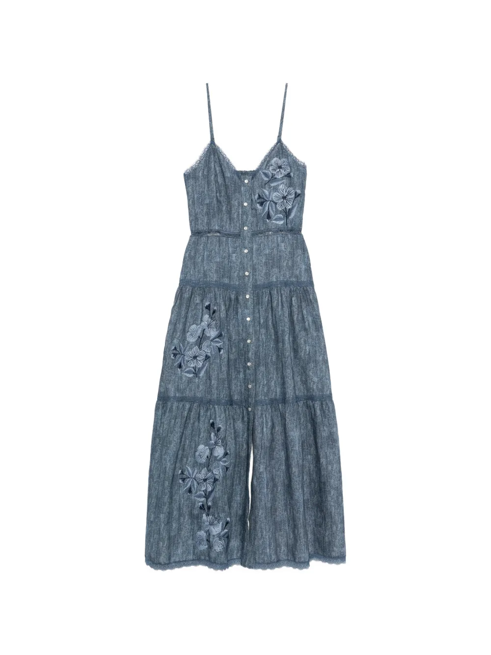 ERMANNO FIRENZE floral-embroidered tiered midi dress - Blu