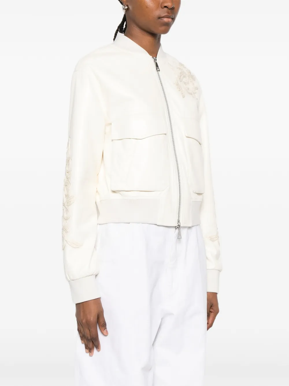  Ermanno Firenze Embroidered Bomber Jacket - Neutrals 
