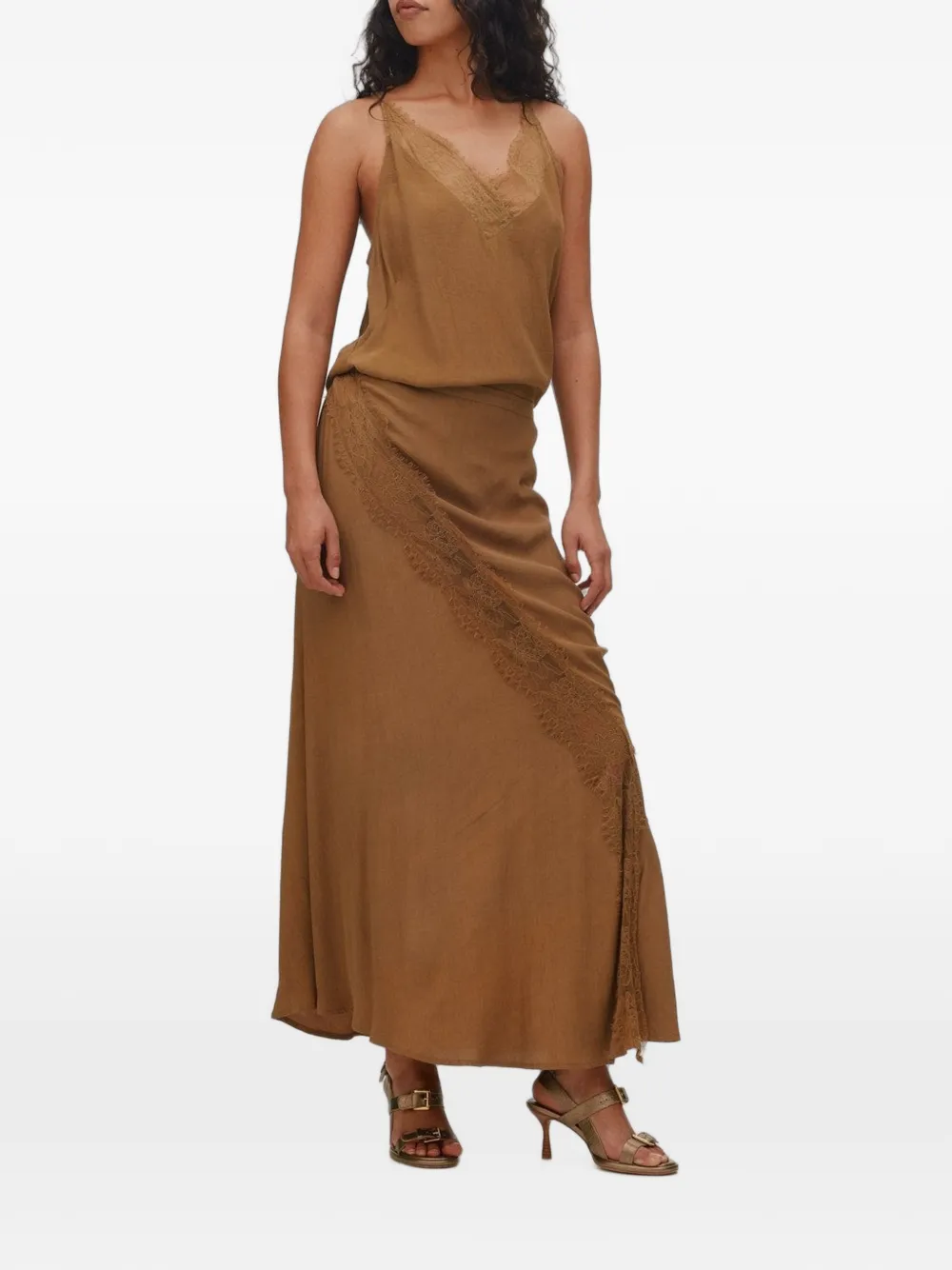 RABENS SALONER lace-trim maxi skirt - Toni neutri