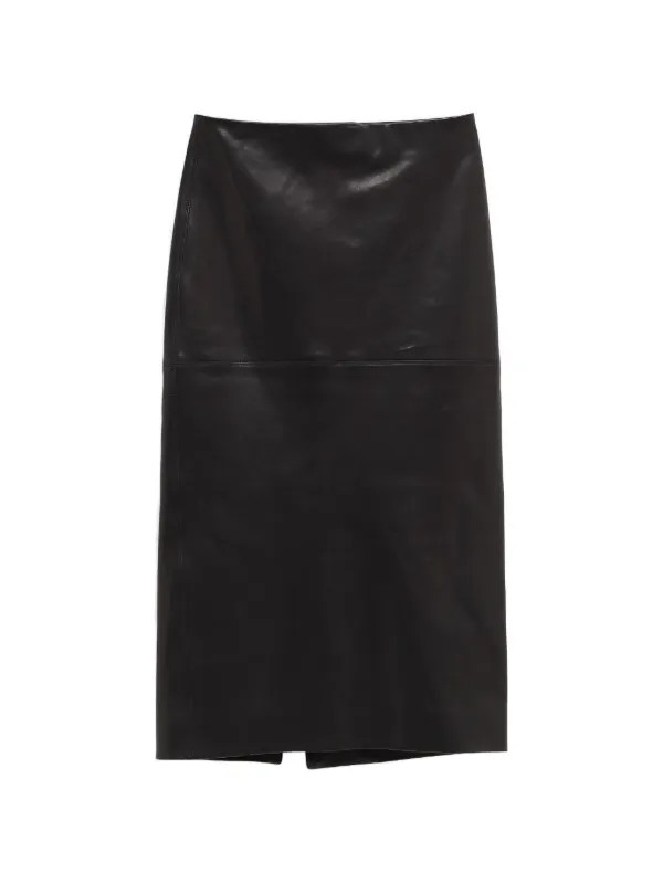 Petar Petrov Slit Leather Midi Skirt in Black