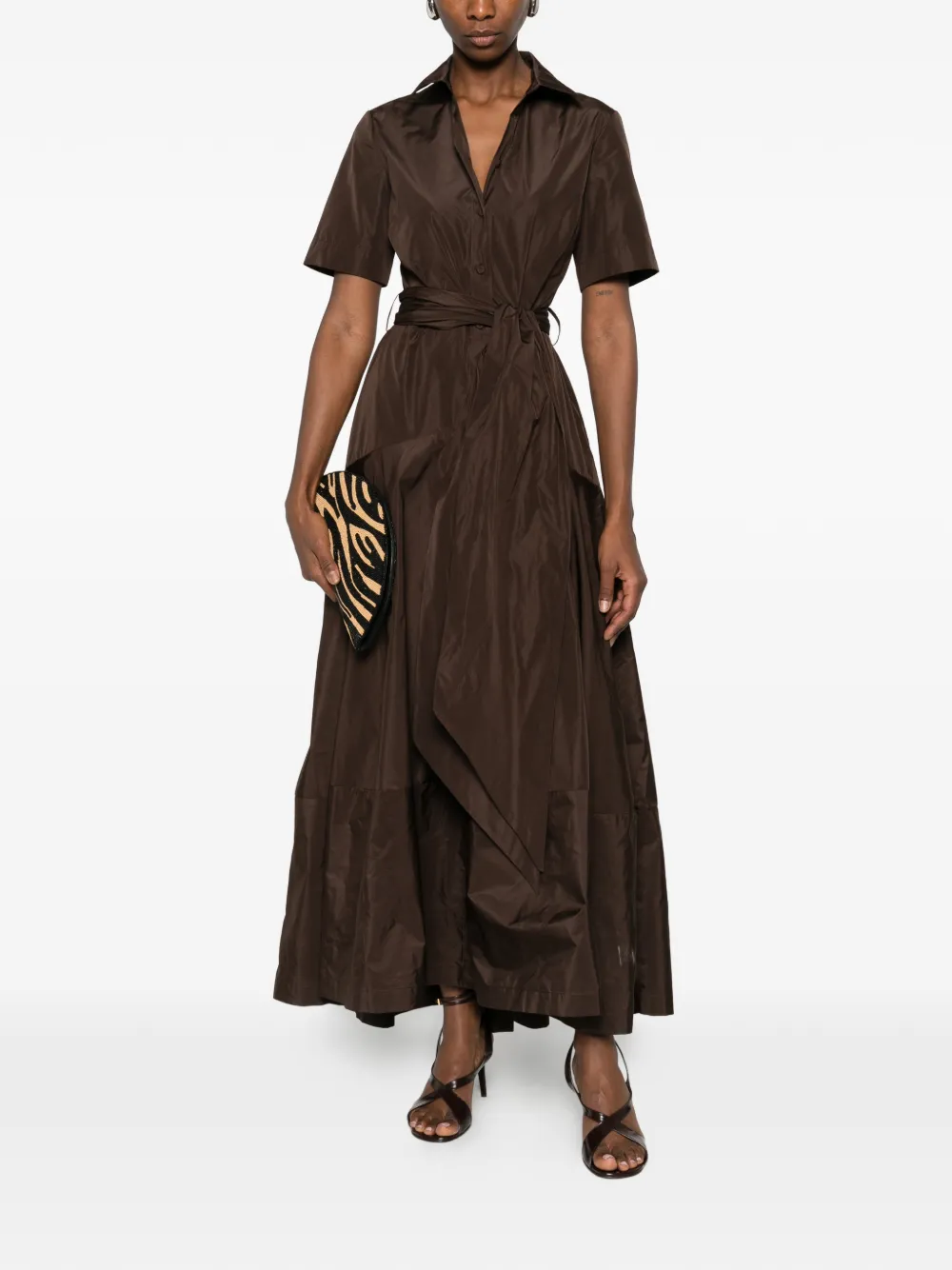  P.a.r.o.s.h. Tie-waist Layered Maxi Dress - Brown 