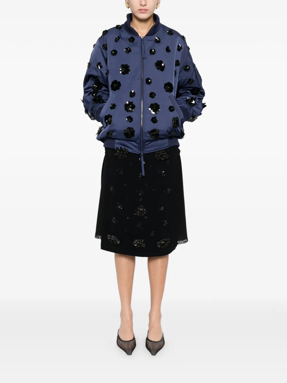  P.a.r.o.s.h. Floral Embroidered Bomber Jacket - Blue 