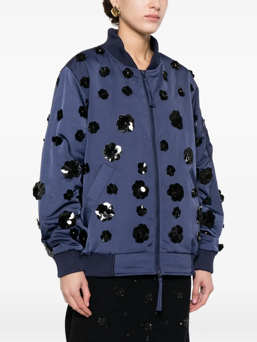  P.a.r.o.s.h. Floral Embroidered Bomber Jacket - Blue 