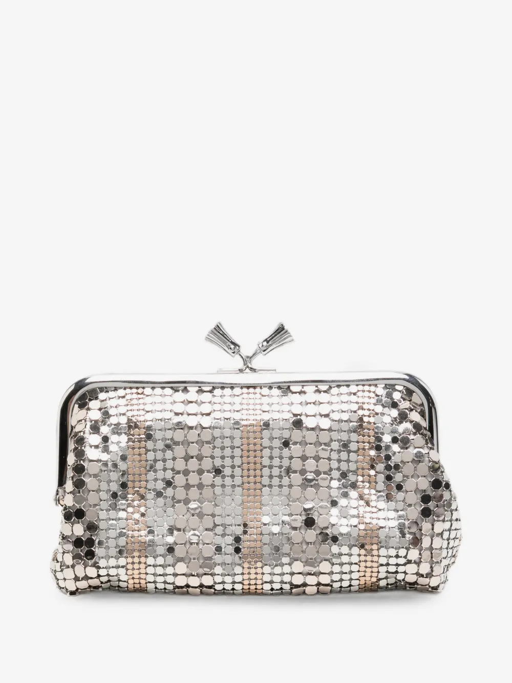 Maud stripes tassel clutch bag embellished mesh in multi-metallic